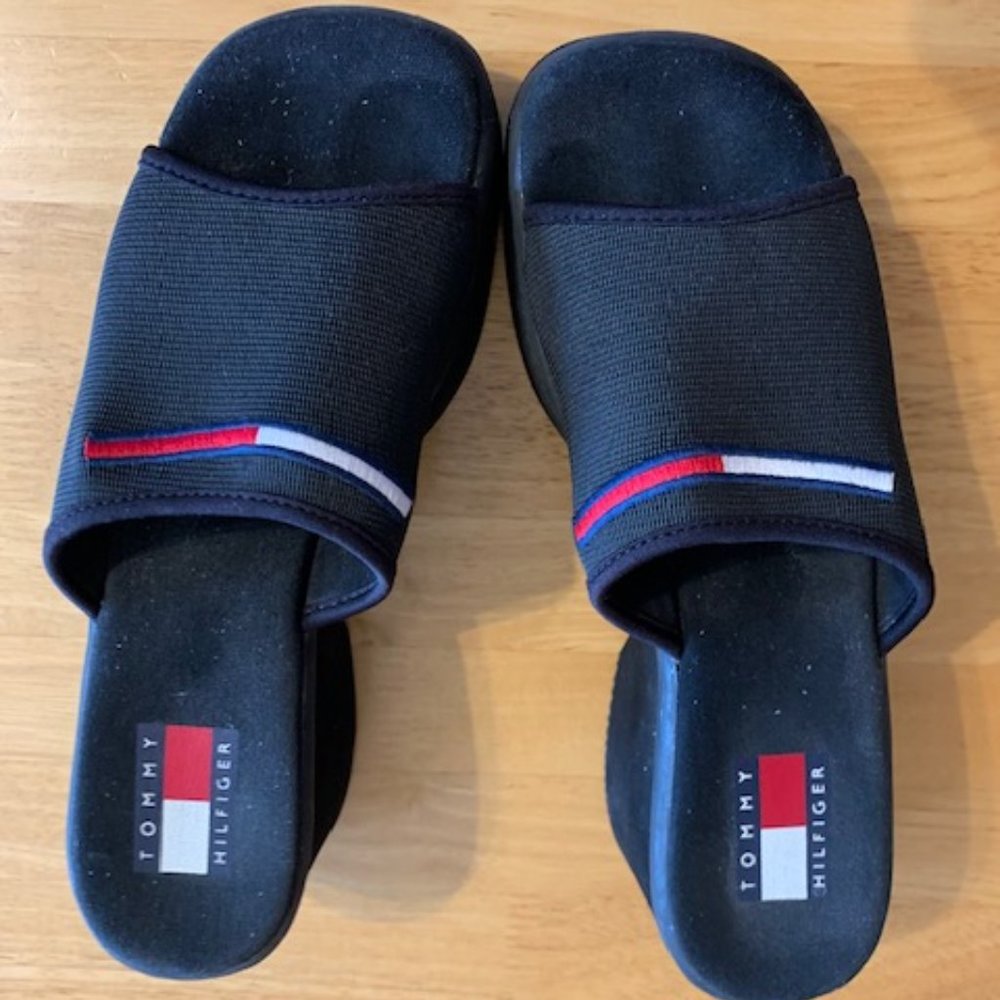 Tommy Hilfiger Black Nylon Wedge Slides Size 8
